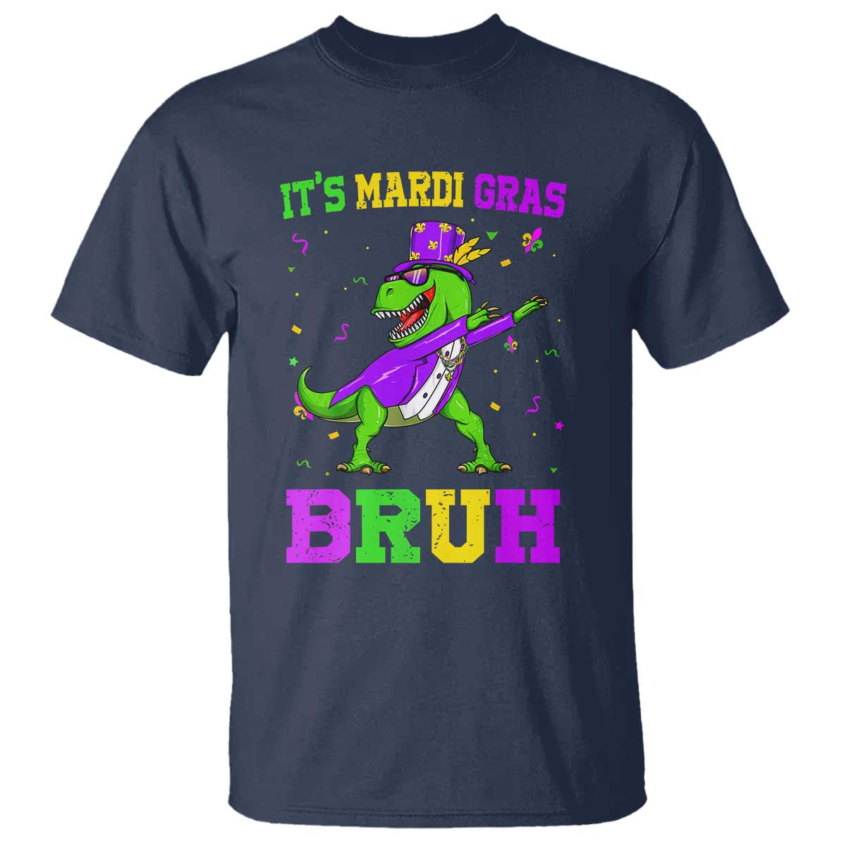 Bruh Mardi Gras T Shirt Dinosaur Meme New Orleans Party Custume Beads - Wonder Print Shop