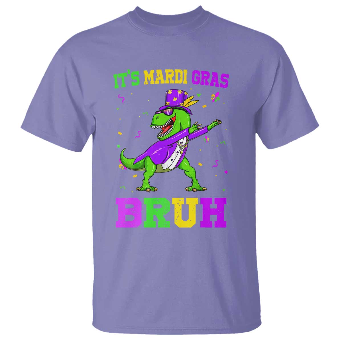 Bruh Mardi Gras T Shirt Dinosaur Meme New Orleans Party Custume Beads - Wonder Print Shop