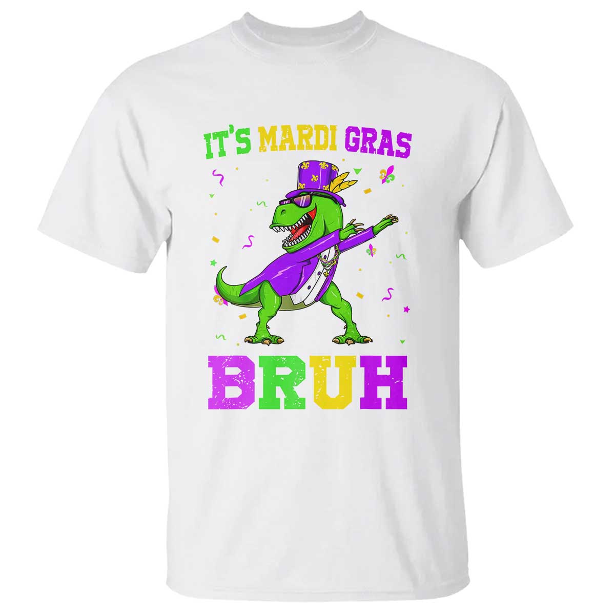 Bruh Mardi Gras T Shirt Dinosaur Meme New Orleans Party Custume Beads - Wonder Print Shop