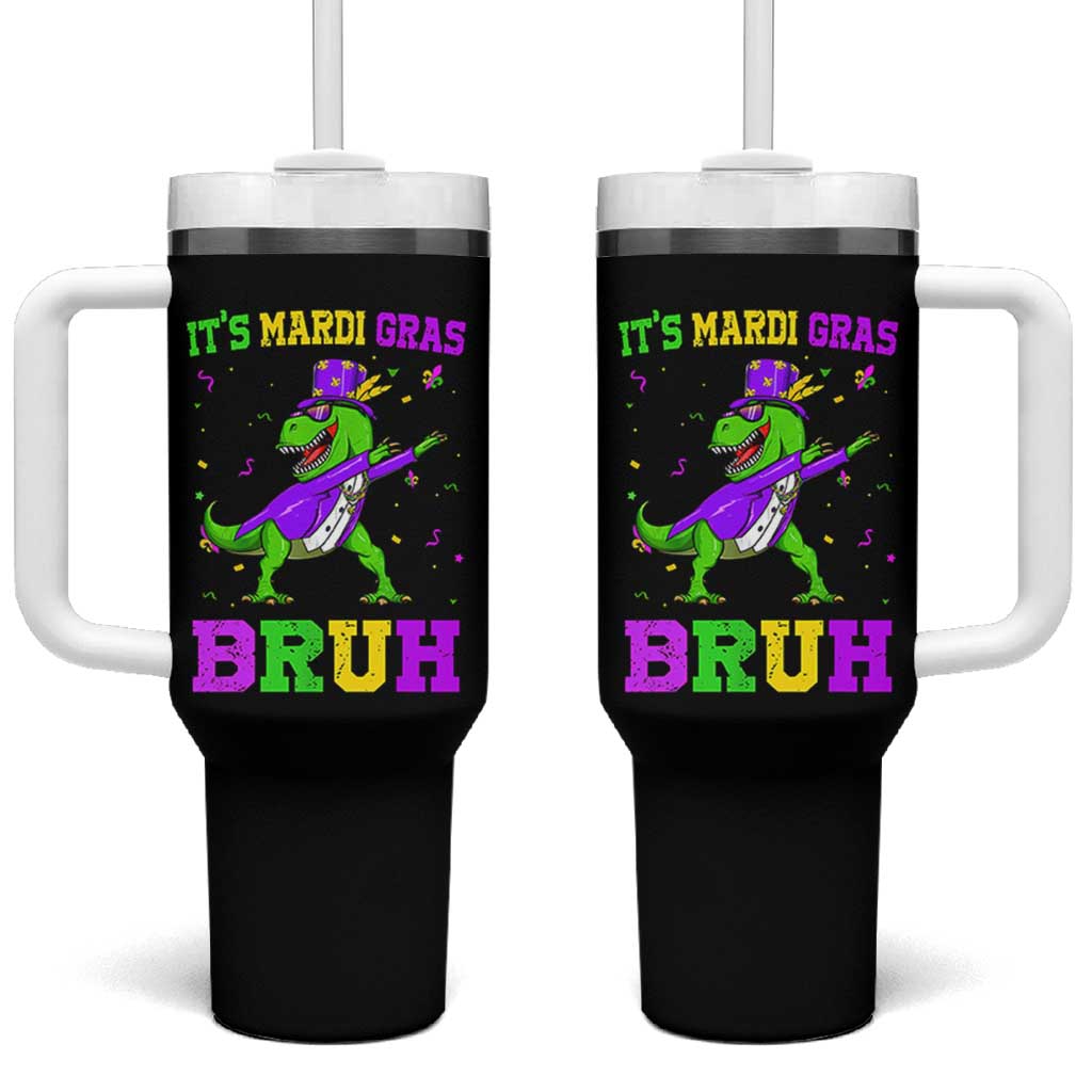 Bruh Mardi Gras Tumbler With Handle Dinosaur Meme New Orleans Party Custume Beads - Wonder Print Shop