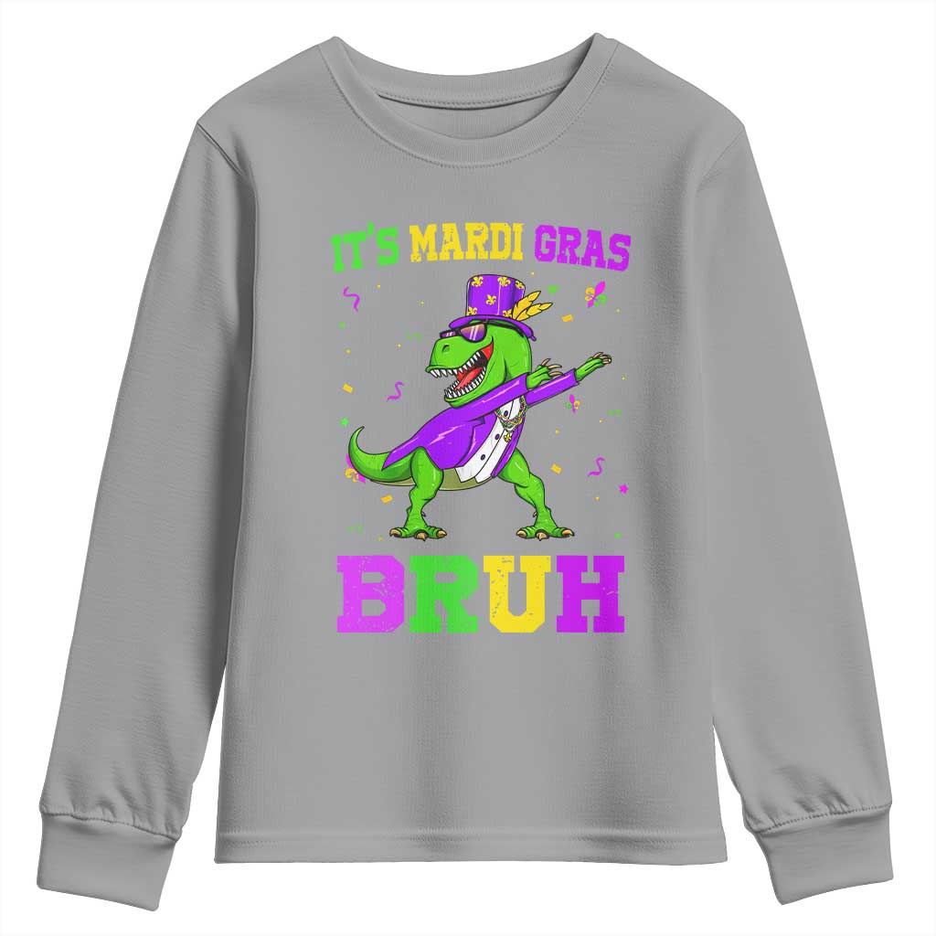 Bruh Mardi Gras Youth Sweatshirt Dinosaur Meme New Orleans Party Custume Beads - Wonder Print Shop