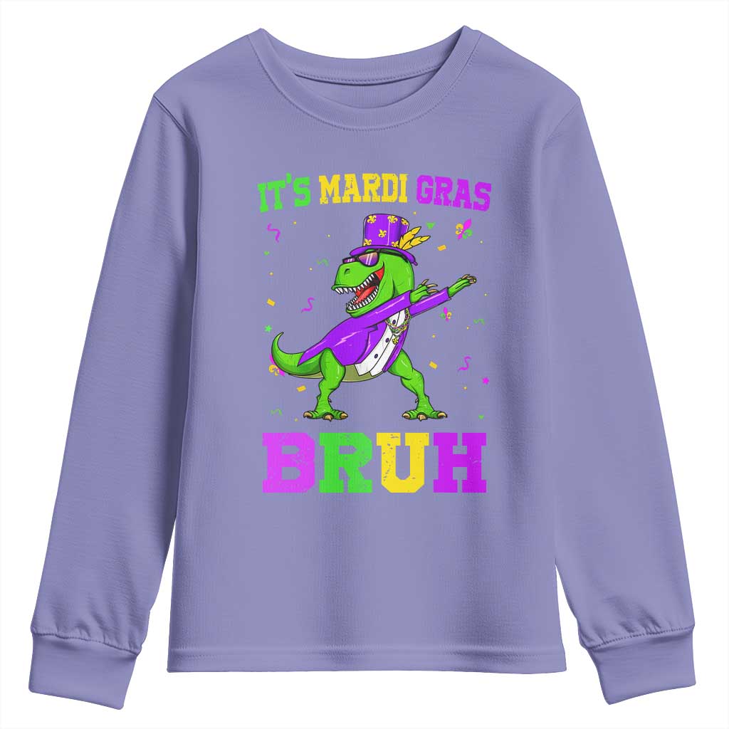Bruh Mardi Gras Youth Sweatshirt Dinosaur Meme New Orleans Party Custume Beads - Wonder Print Shop