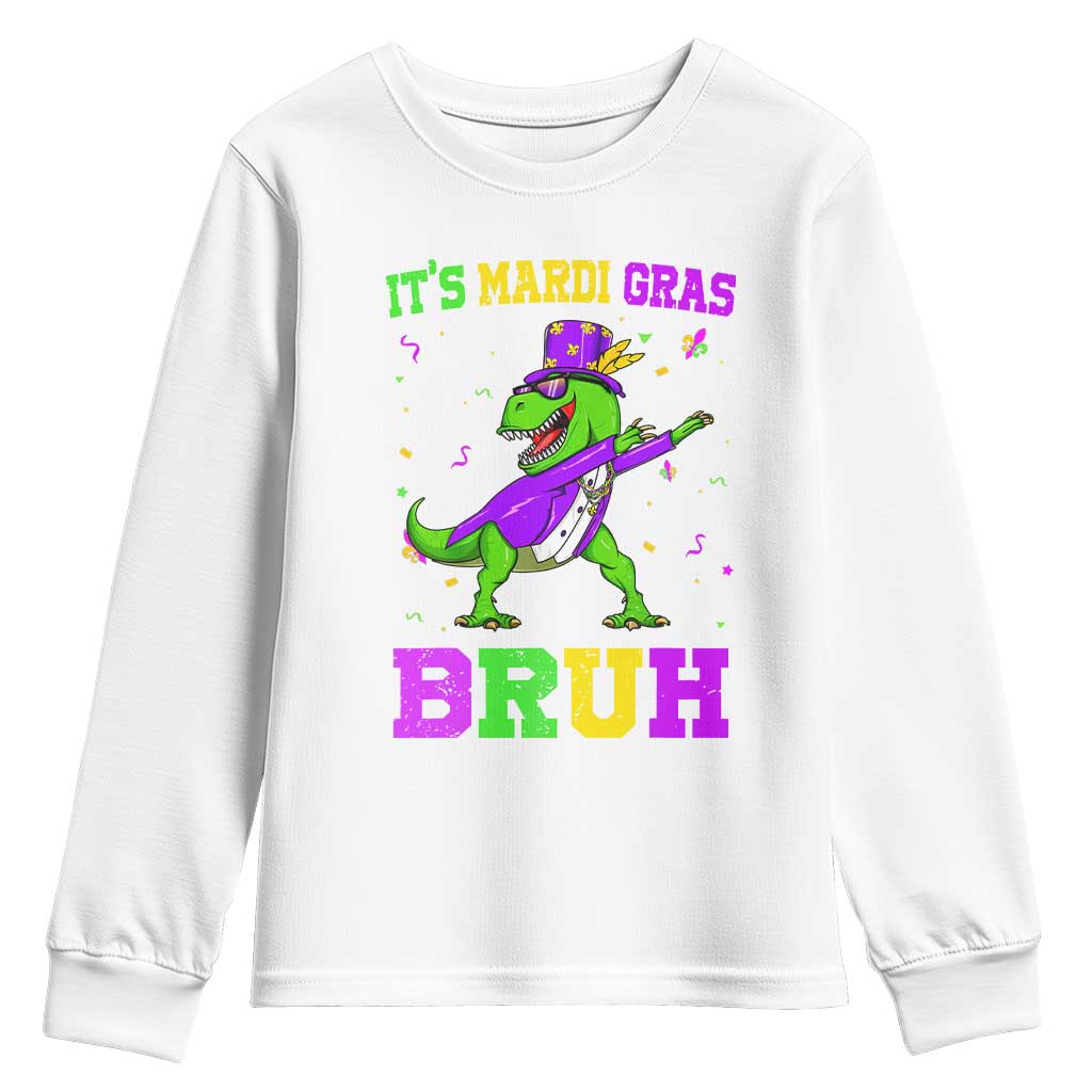 Bruh Mardi Gras Youth Sweatshirt Dinosaur Meme New Orleans Party Custume Beads - Wonder Print Shop
