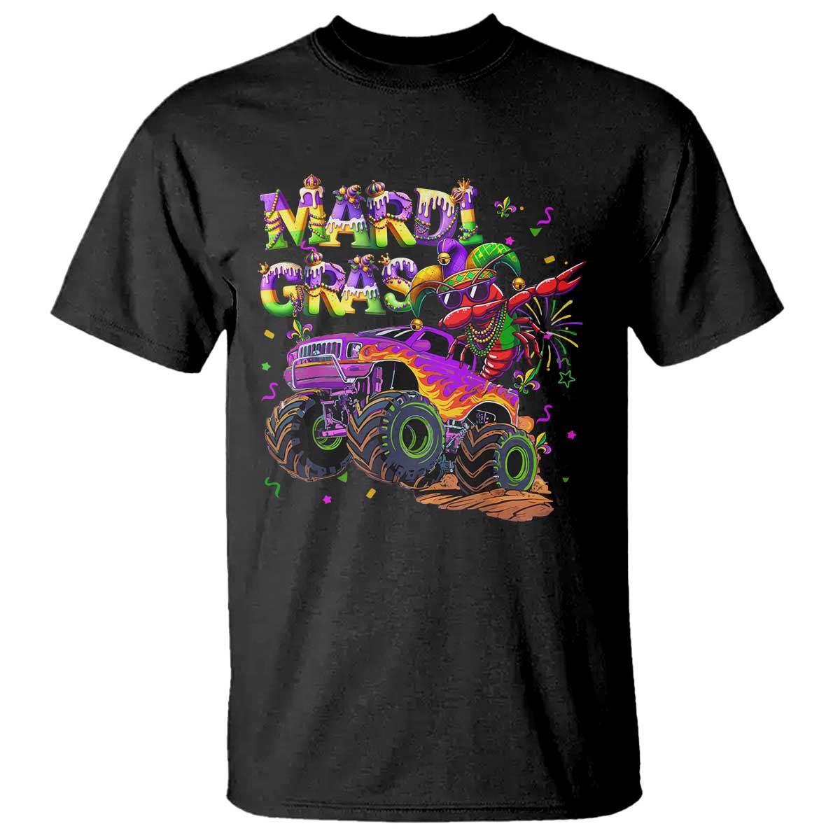 Mardi Gras T Shirt Dabbing Crawfish Monster Truck