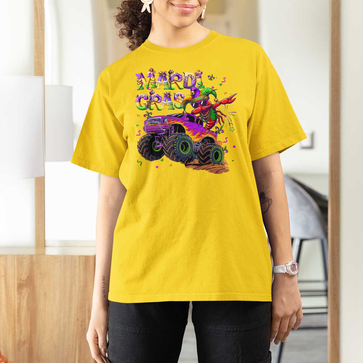 Mardi Gras T Shirt For Women Dabbing Crawfish Monster Truck