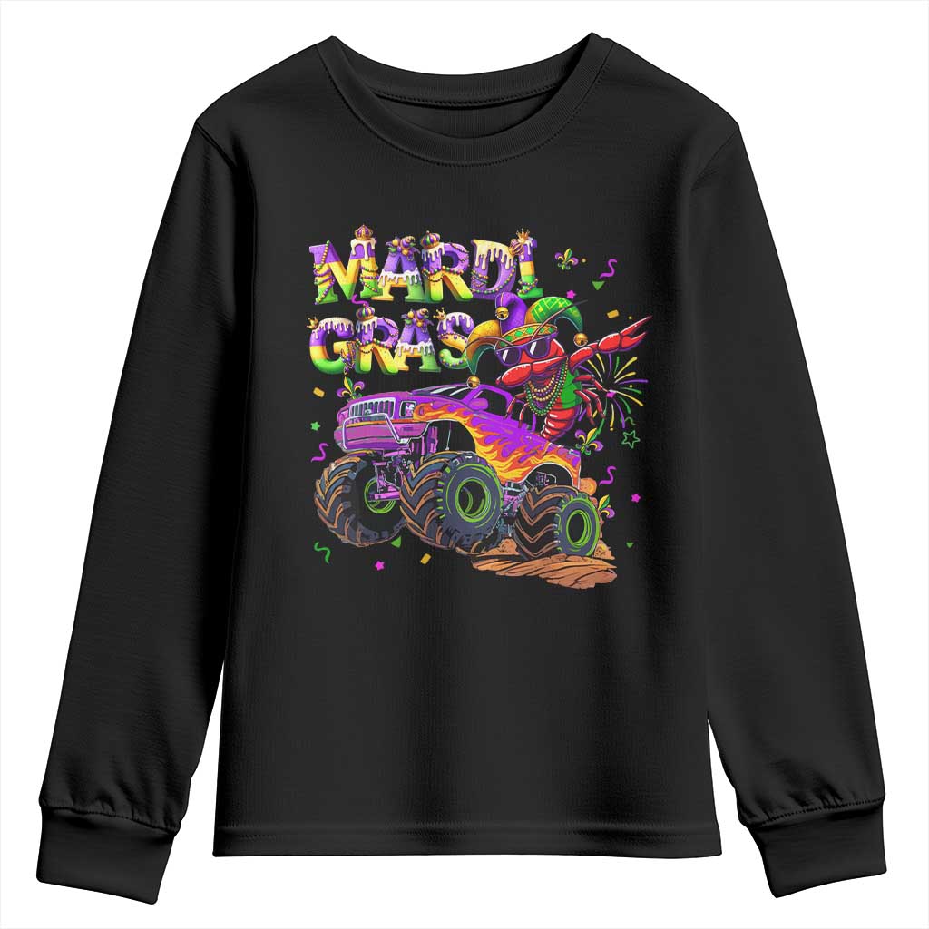 Mardi Gras Youth Sweatshirt Dabbing Crawfish Monster Truck