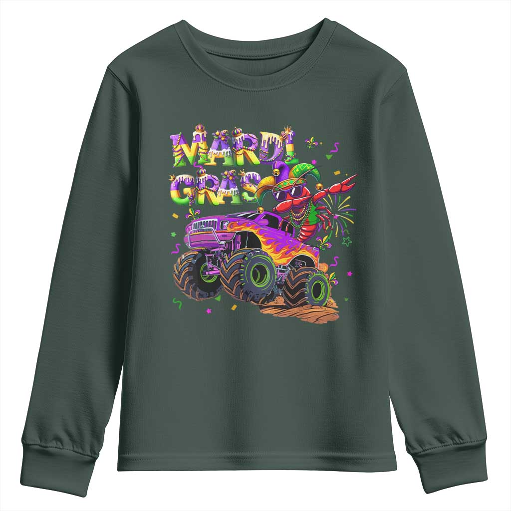Mardi Gras Youth Sweatshirt Dabbing Crawfish Monster Truck