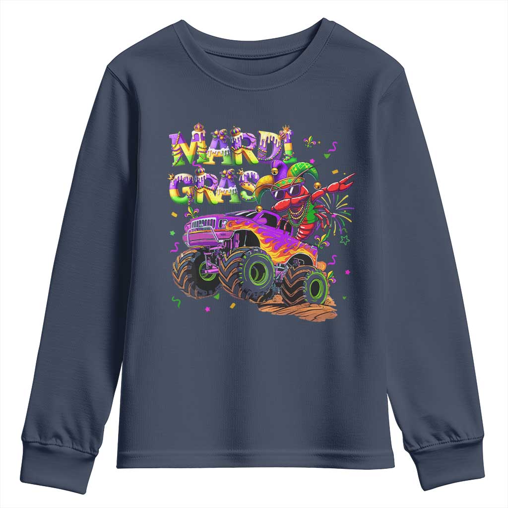 Mardi Gras Youth Sweatshirt Dabbing Crawfish Monster Truck