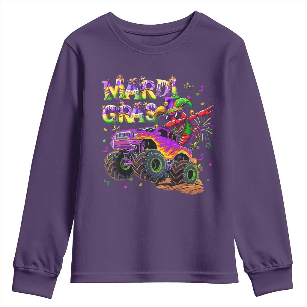 Mardi Gras Youth Sweatshirt Dabbing Crawfish Monster Truck