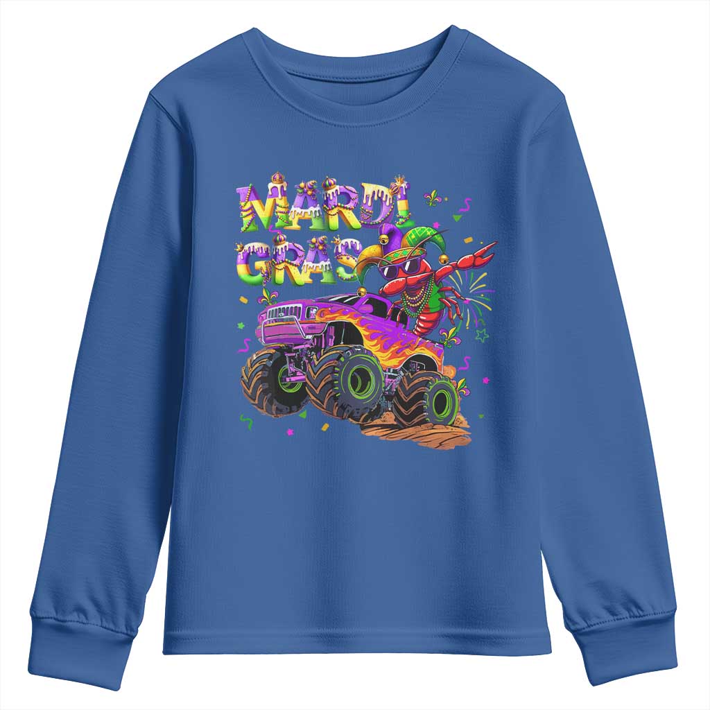 Mardi Gras Youth Sweatshirt Dabbing Crawfish Monster Truck