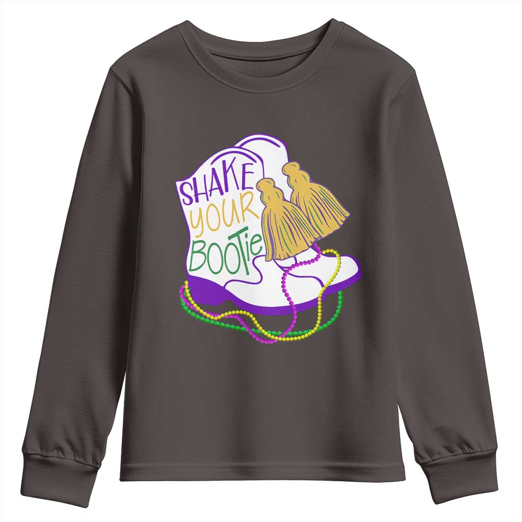 Mardi Gras Youth Sweatshirt Shake Your Bootie Bead Boots