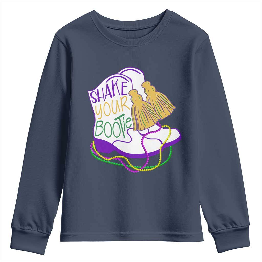 Mardi Gras Youth Sweatshirt Shake Your Bootie Bead Boots