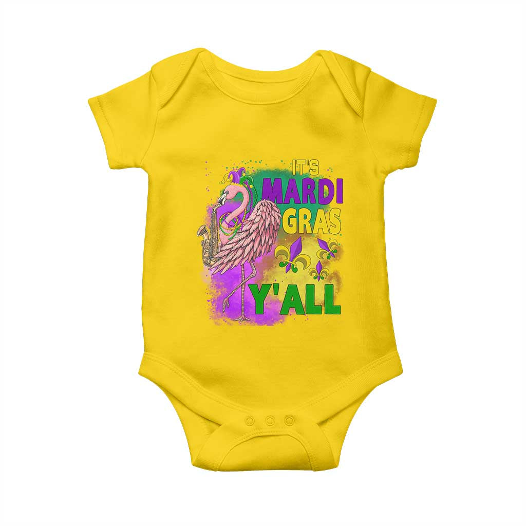 Its Mardi Gras Yall Baby Onesie Funny Carnival Flamingo
