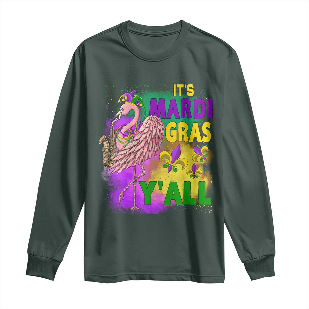 Its Mardi Gras Yall Long Sleeve Shirt Funny Carnival Flamingo