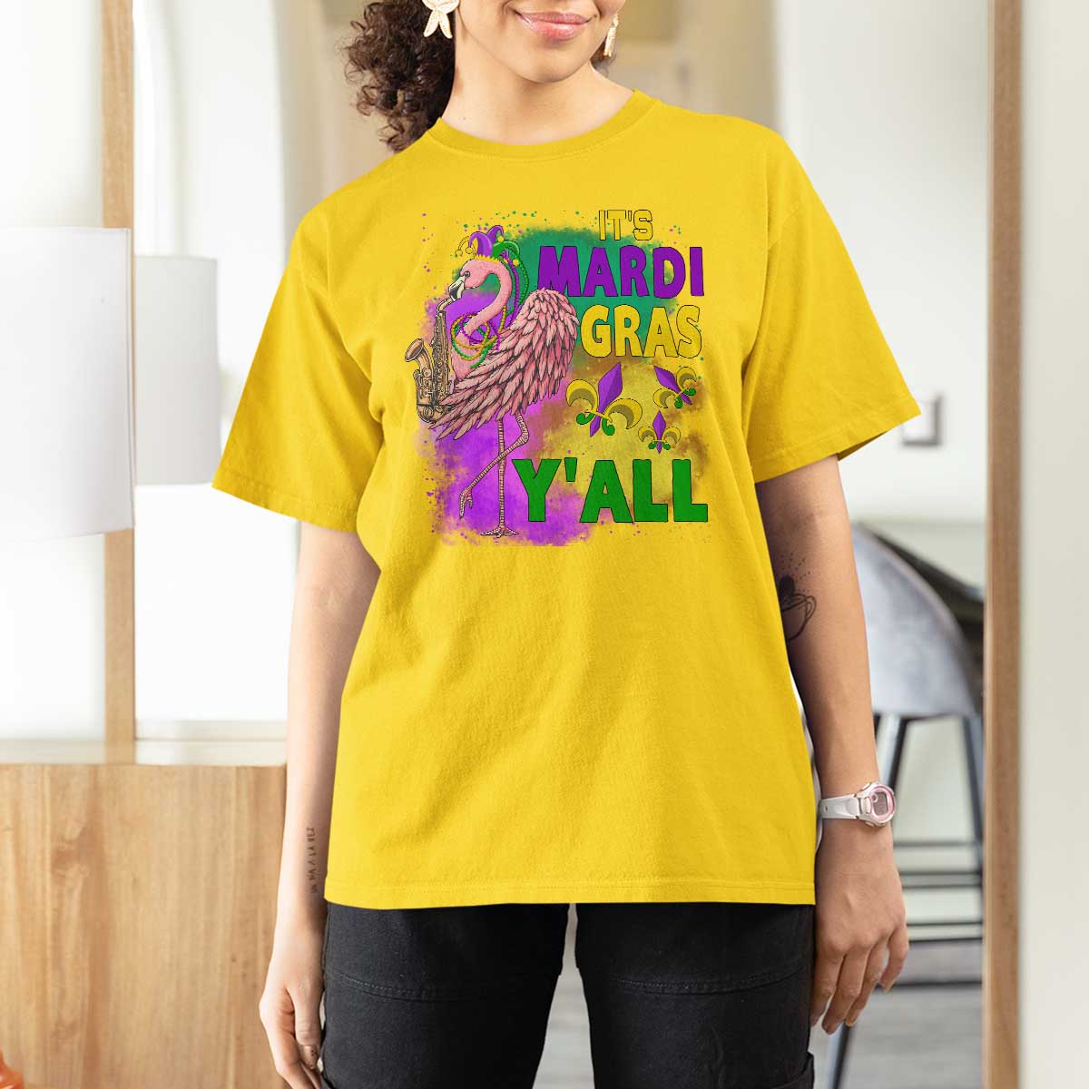 Its Mardi Gras Yall T Shirt For Women Funny Carnival Flamingo