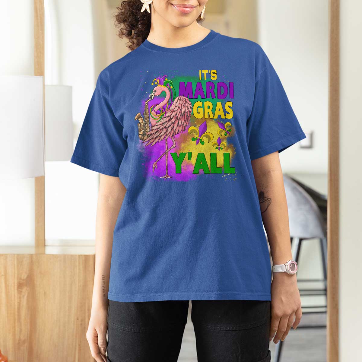 Its Mardi Gras Yall T Shirt For Women Funny Carnival Flamingo