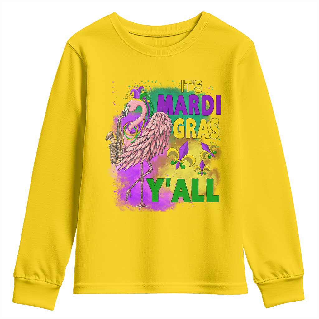 Its Mardi Gras Yall Youth Sweatshirt Funny Carnival Flamingo
