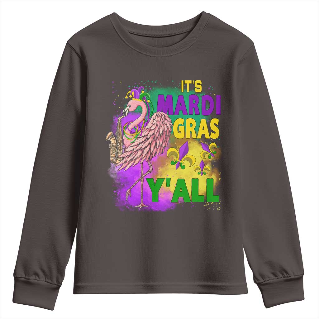 Its Mardi Gras Yall Youth Sweatshirt Funny Carnival Flamingo