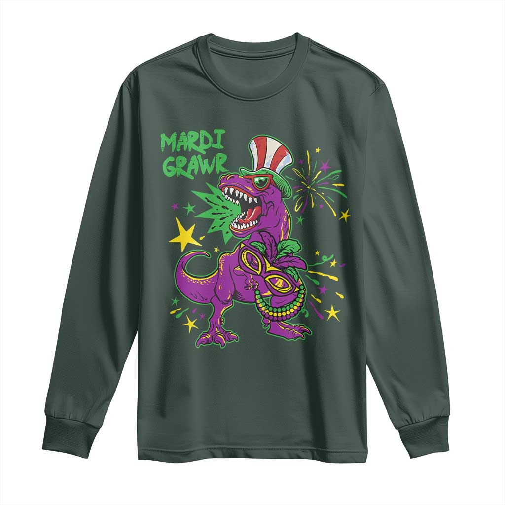 Mardi Gras Dino Long Sleeve Shirt Toddler Kids Boys Gift Mardi Grawr