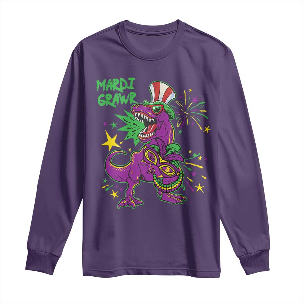 Mardi Gras Dino Long Sleeve Shirt Toddler Kids Boys Gift Mardi Grawr