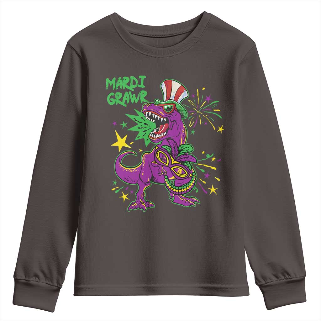 Mardi Gras Dino Youth Sweatshirt Toddler Kids Boys Gift Mardi Grawr