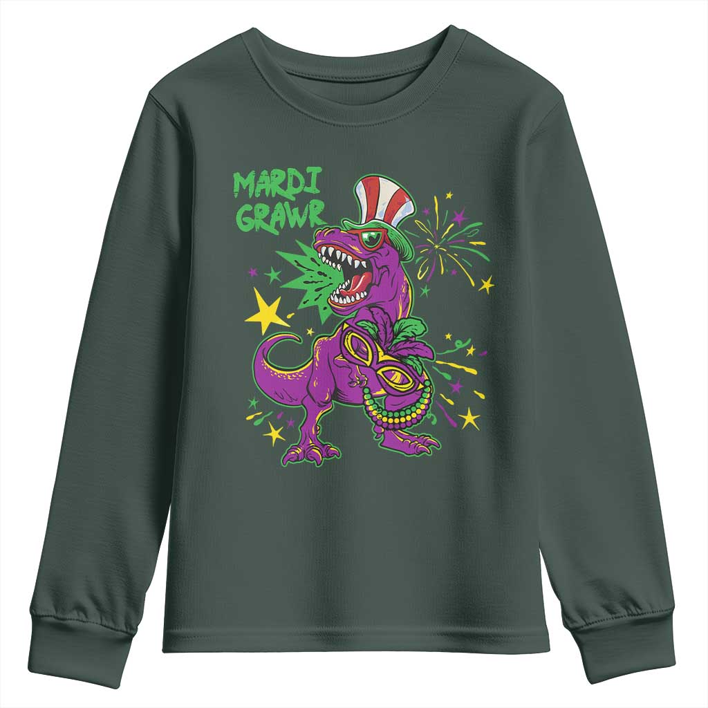 Mardi Gras Dino Youth Sweatshirt Toddler Kids Boys Gift Mardi Grawr