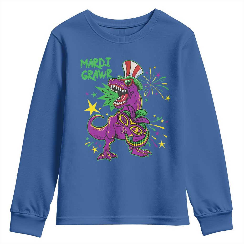 Mardi Gras Dino Youth Sweatshirt Toddler Kids Boys Gift Mardi Grawr