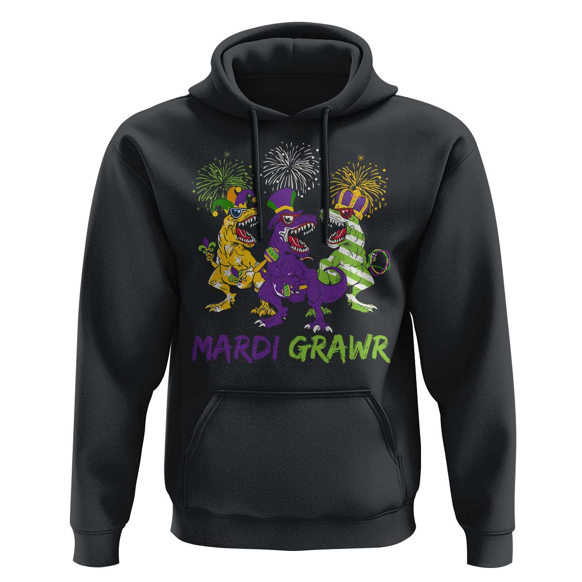 Mardi Gras Dinosaur Hoodie T-Rex Dino Mardi Grawr Firework