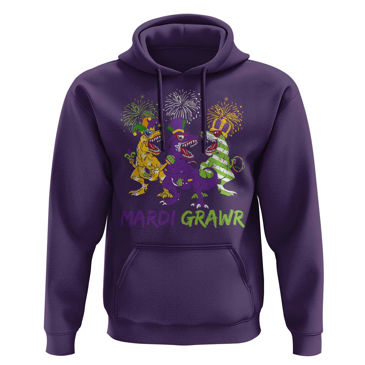Mardi Gras Dinosaur Hoodie T-Rex Dino Mardi Grawr Firework