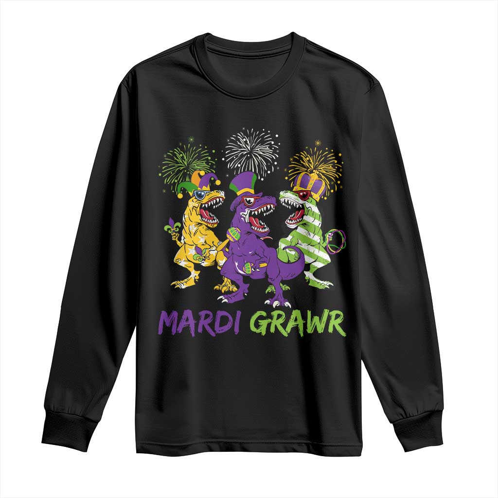 Mardi Gras Dinosaur Long Sleeve Shirt Dino Mardi Grawr Firework