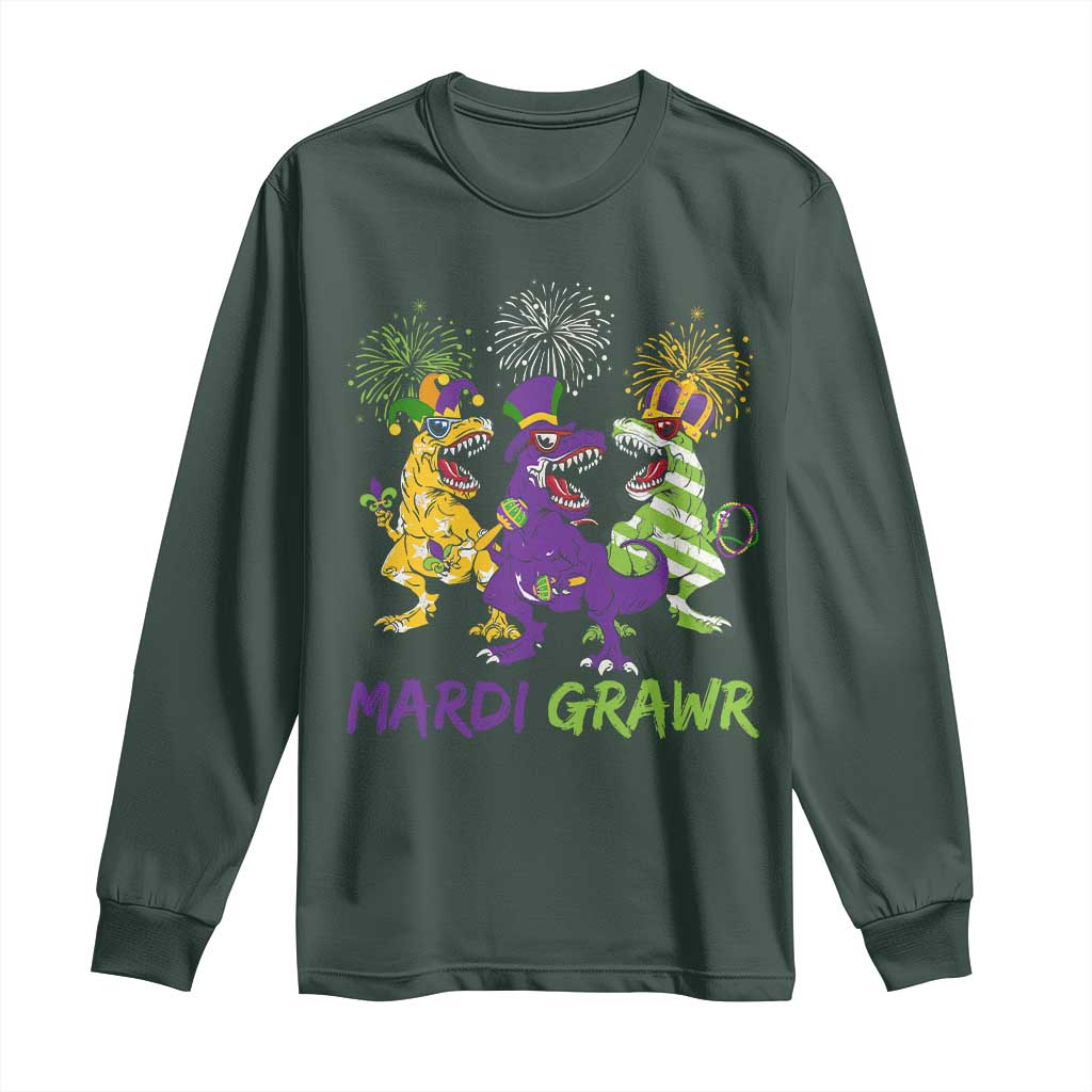 Mardi Gras Dinosaur Long Sleeve Shirt Dino Mardi Grawr Firework