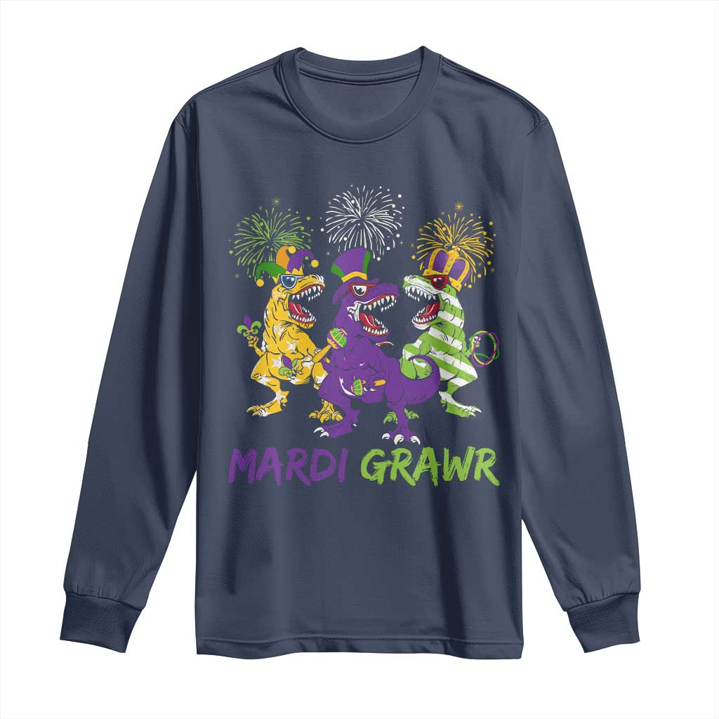 Mardi Gras Dinosaur Long Sleeve Shirt Dino Mardi Grawr Firework