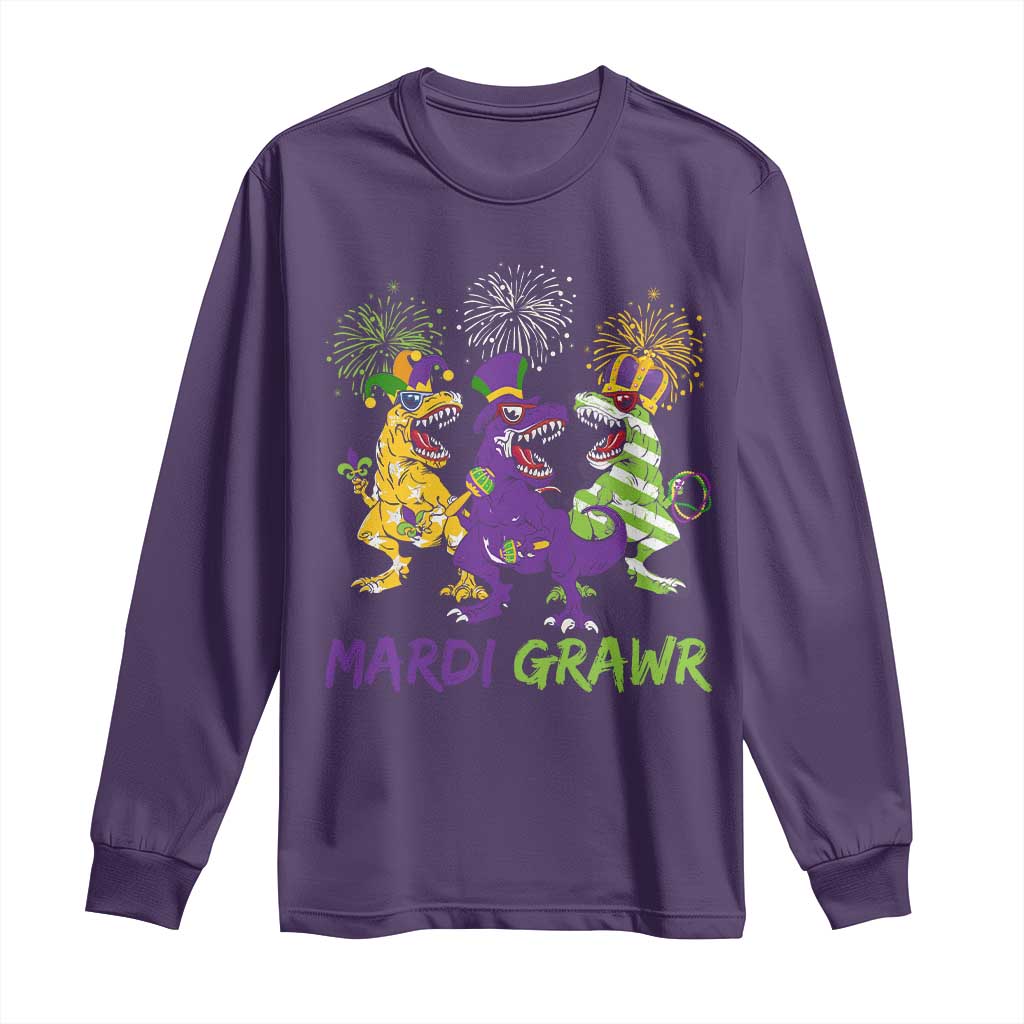 Mardi Gras Dinosaur Long Sleeve Shirt Dino Mardi Grawr Firework