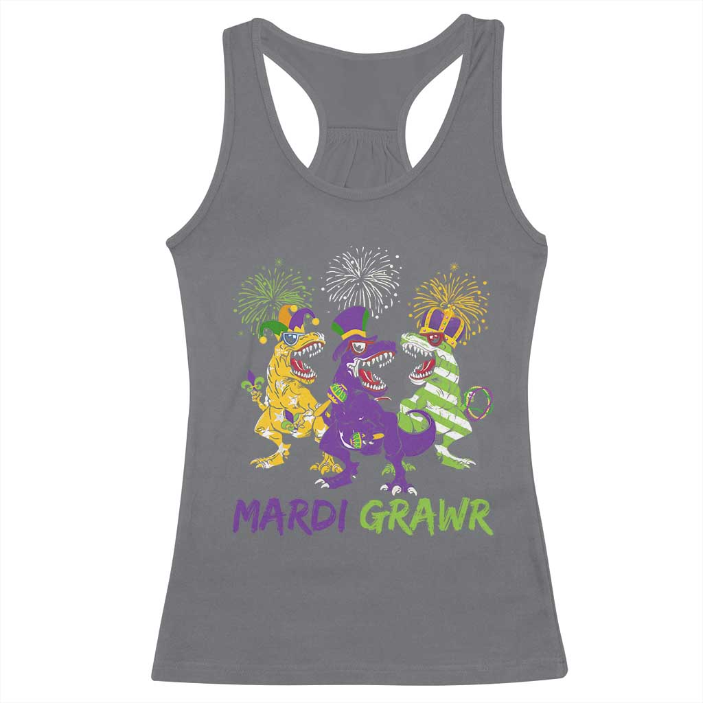 Mardi Gras Dinosaur Racerback Tank Top Dino Mardi Grawr Firework