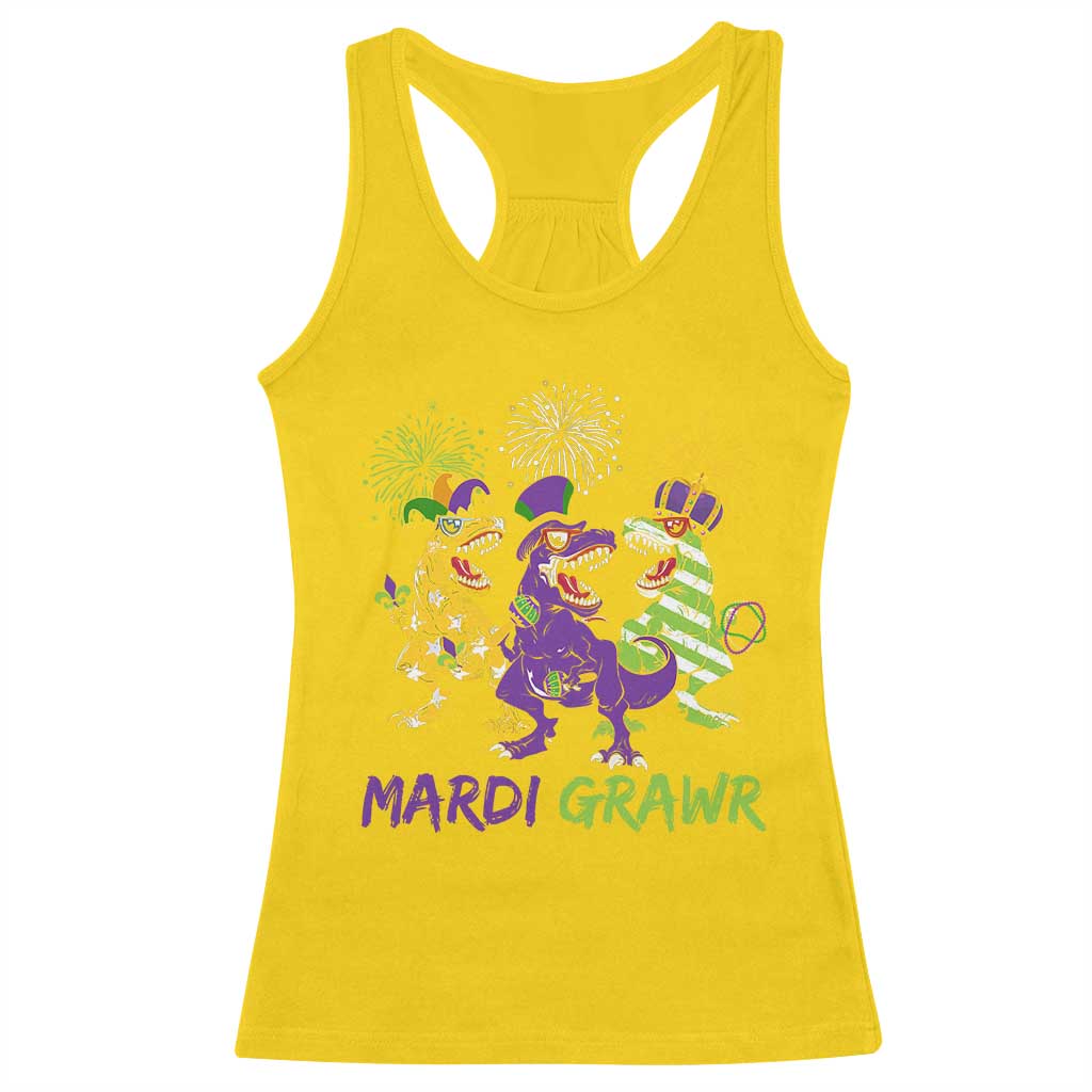 Mardi Gras Dinosaur Racerback Tank Top Dino Mardi Grawr Firework