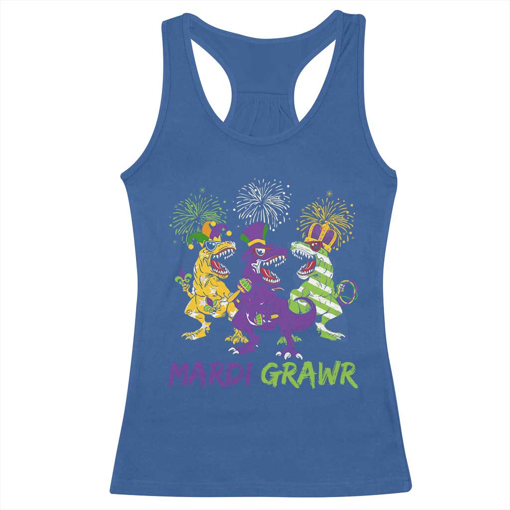 Mardi Gras Dinosaur Racerback Tank Top Dino Mardi Grawr Firework