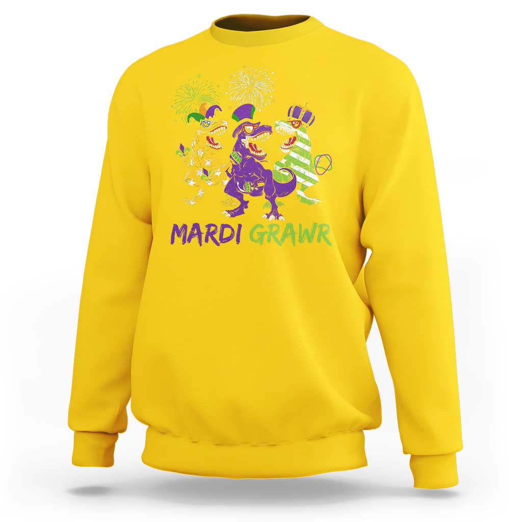 Mardi Gras Dinosaur Sweatshirt T-Rex Dino Mardi Grawr Firework