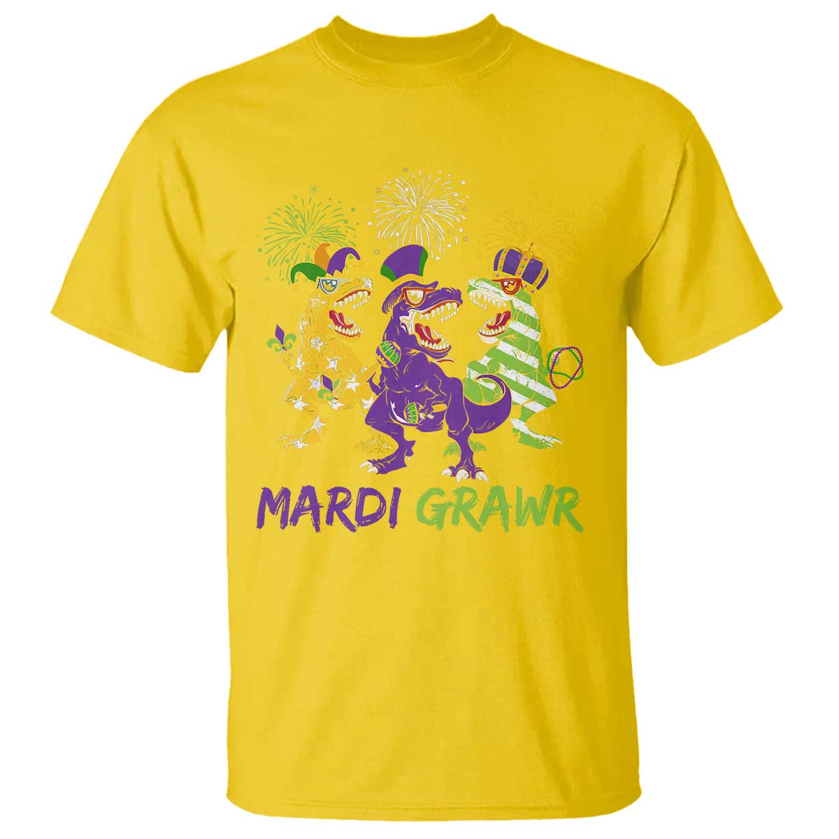 Mardi Gras Dinosaur T Shirt T-Rex Dino Mardi Grawr Firework