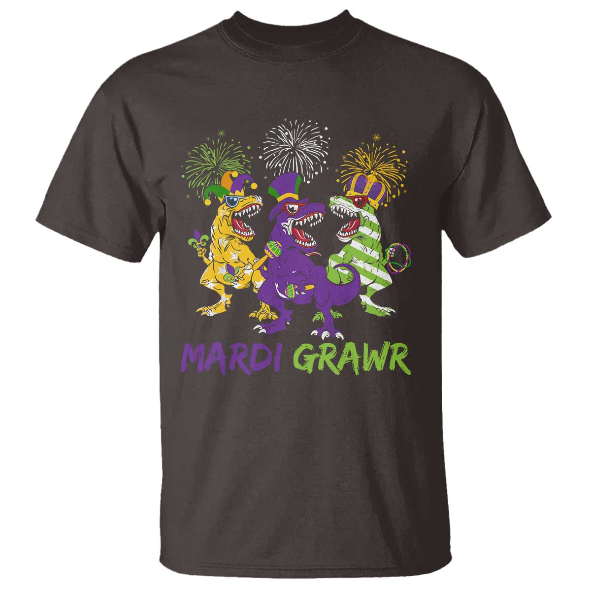 Mardi Gras Dinosaur T Shirt T-Rex Dino Mardi Grawr Firework