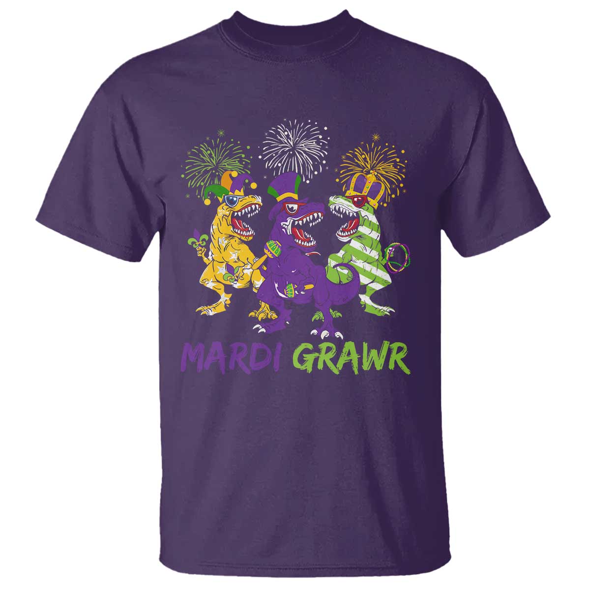 Mardi Gras Dinosaur T Shirt T-Rex Dino Mardi Grawr Firework