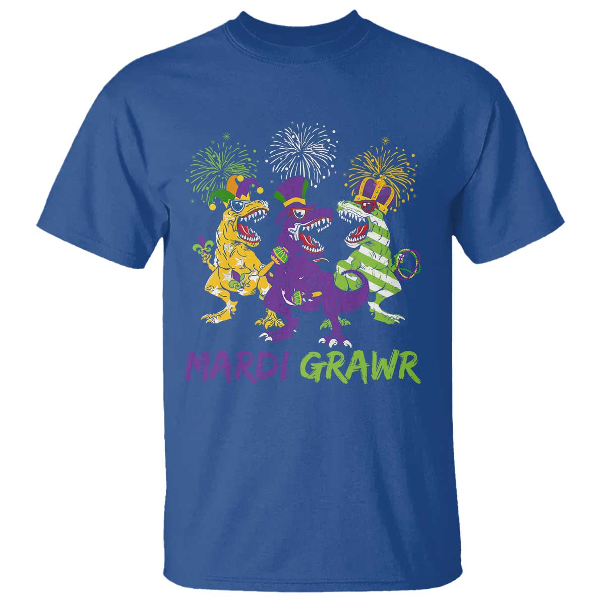Mardi Gras Dinosaur T Shirt T-Rex Dino Mardi Grawr Firework