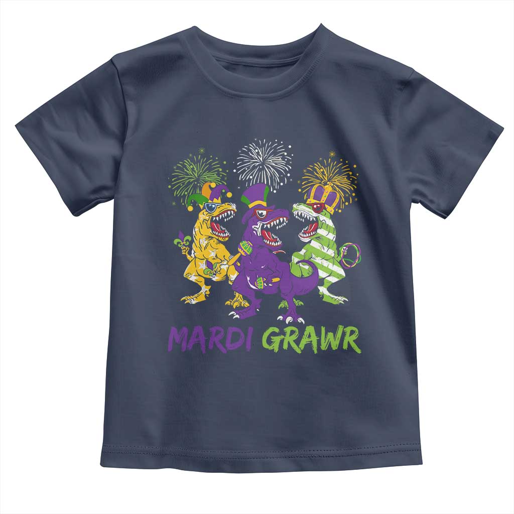 Mardi Gras Dinosaur Toddler T Shirt Dino Mardi Grawr Firework