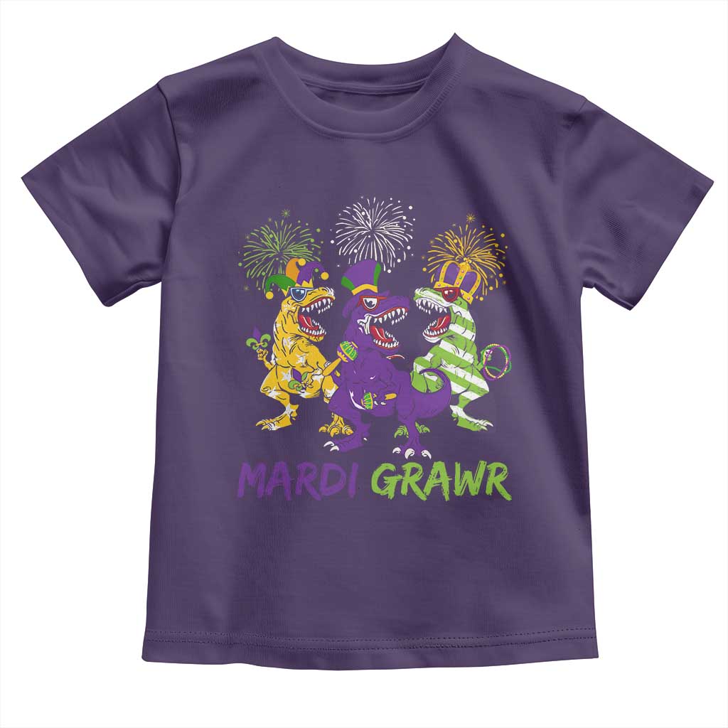 Mardi Gras Dinosaur Toddler T Shirt Dino Mardi Grawr Firework