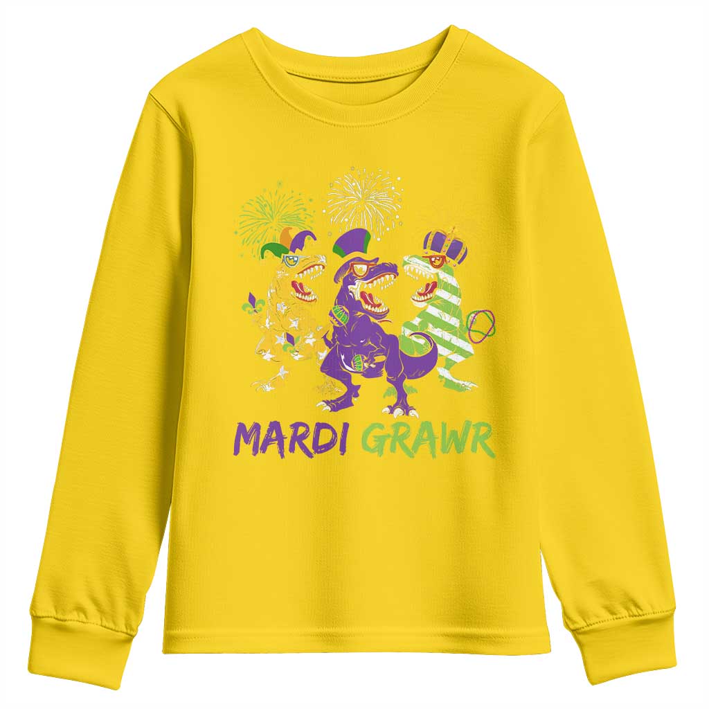 Mardi Gras Dinosaur Youth Sweatshirt Dino Mardi Grawr Firework