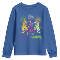 Mardi Gras Dinosaur Youth Sweatshirt Dino Mardi Grawr Firework