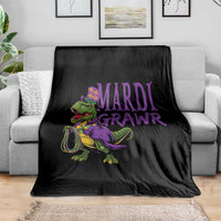 Dinosaur Mardi Gras Throw Blanket Funny Meme New Orleans Party Custume Beads - Wonder Print Shop