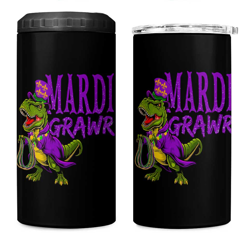 Dinosaur Mardi Gras 4 in 1 Can Cooler Tumbler Funny Meme New Orleans Party Custume Beads - Wonder Print Shop