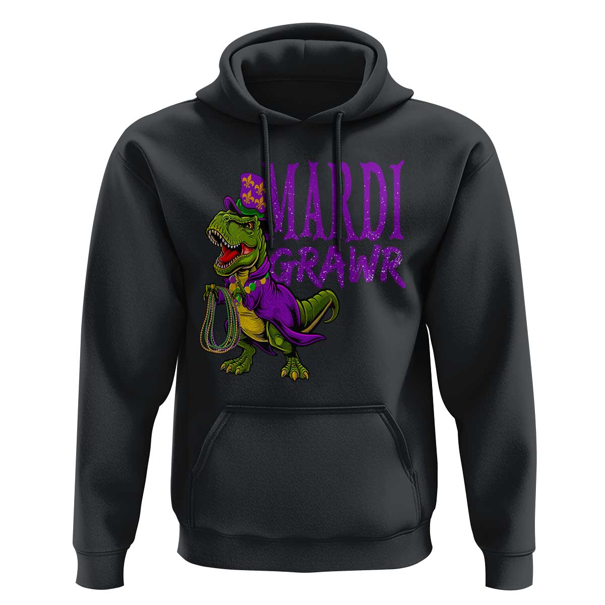 Dinosaur Mardi Gras Hoodie Funny Meme New Orleans Party Custume Beads - Wonder Print Shop