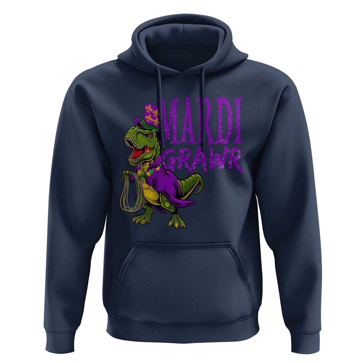 Dinosaur Mardi Gras Hoodie Funny Meme New Orleans Party Custume Beads - Wonder Print Shop