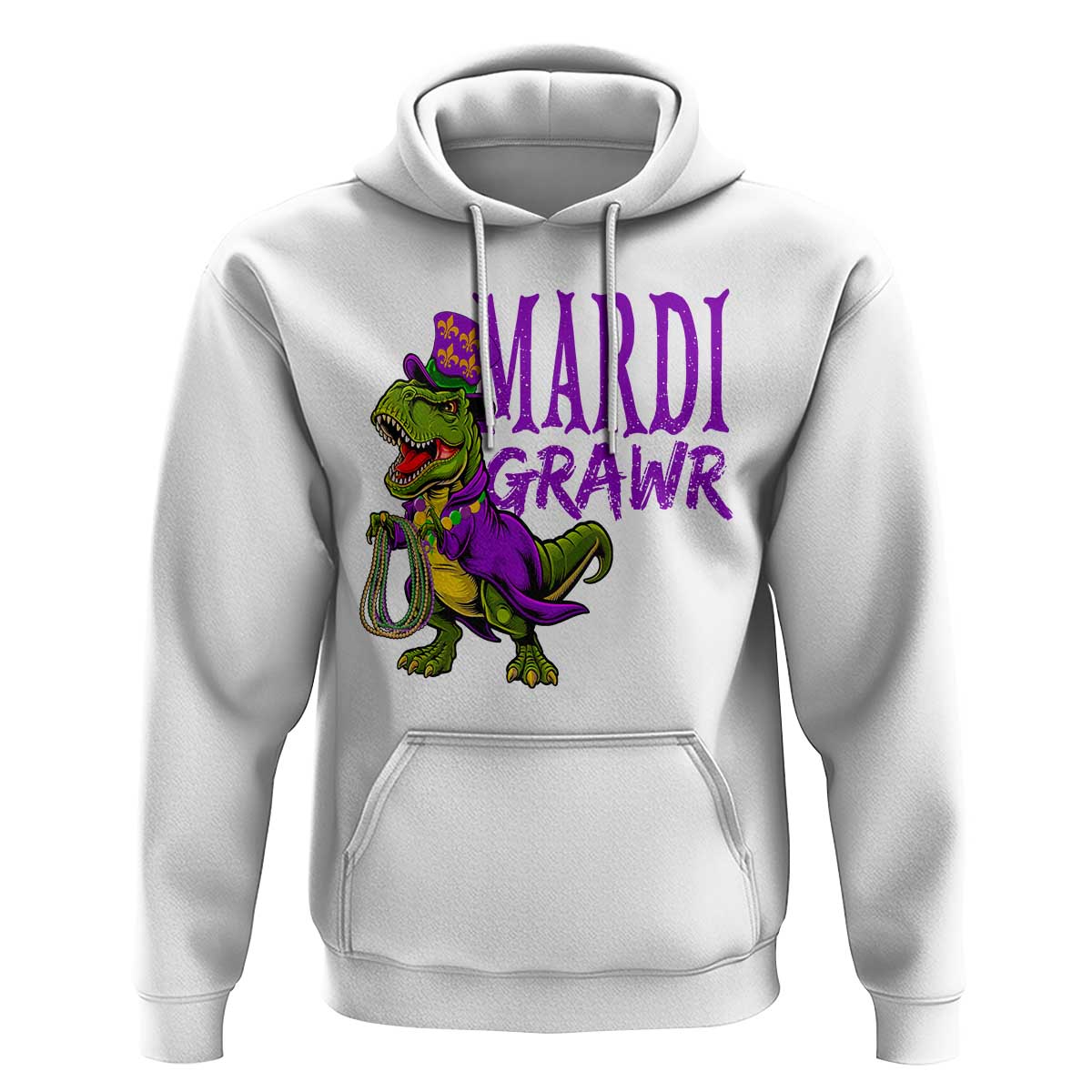 Dinosaur Mardi Gras Hoodie Funny Meme New Orleans Party Custume Beads - Wonder Print Shop